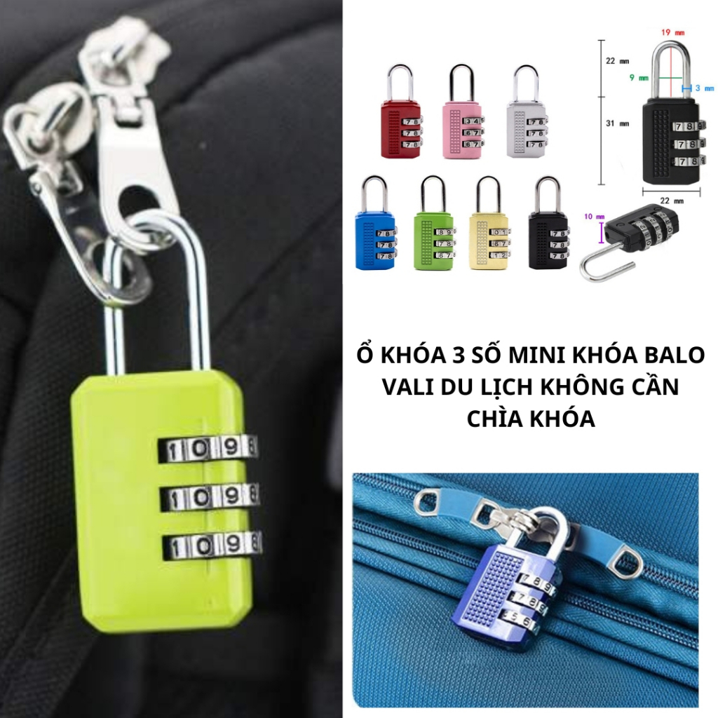 Ổ khóa 3 số mini khóa vali du lịch không cần chìa khóa