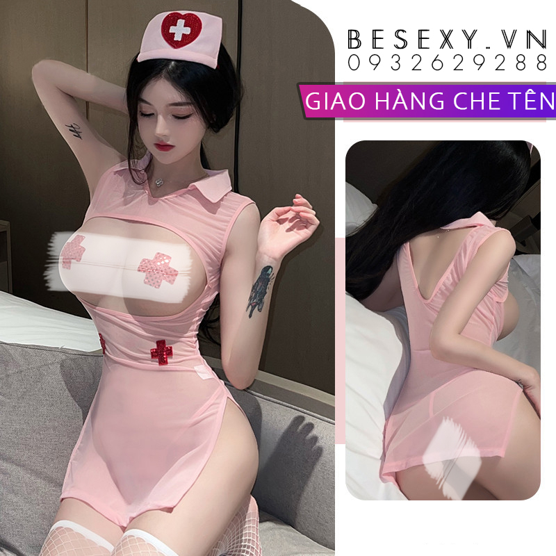 Đồ ngủ y tá sexy khoét ngực full phụ kiện