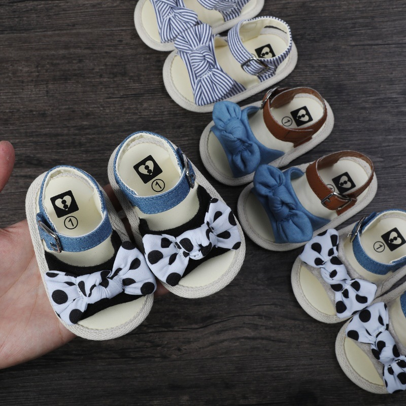 Dép sandal buộc nơ tập đi cho bé gái xinh xắn 0-18 tháng