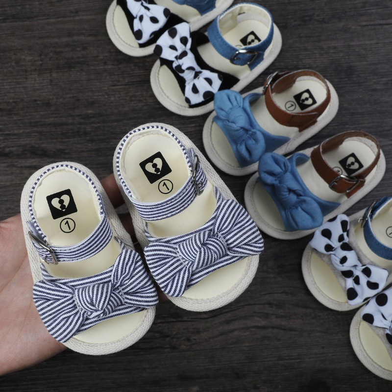 Dép sandal buộc nơ tập đi cho bé gái xinh xắn 0-18 tháng