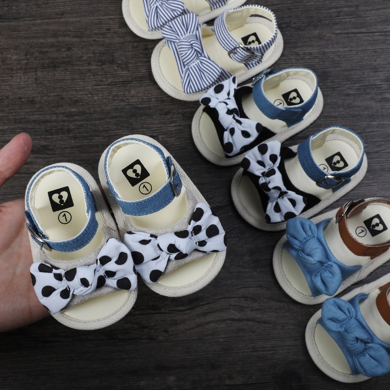 Dép sandal buộc nơ tập đi cho bé gái xinh xắn 0-18 tháng