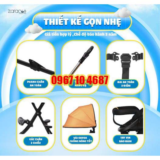 Xe đẩy du lịch cho bé Zaracos Mallorie 0236, Baron 0136 Xe Đẩy Gấp Gọn Tiện Mang Du Lịch