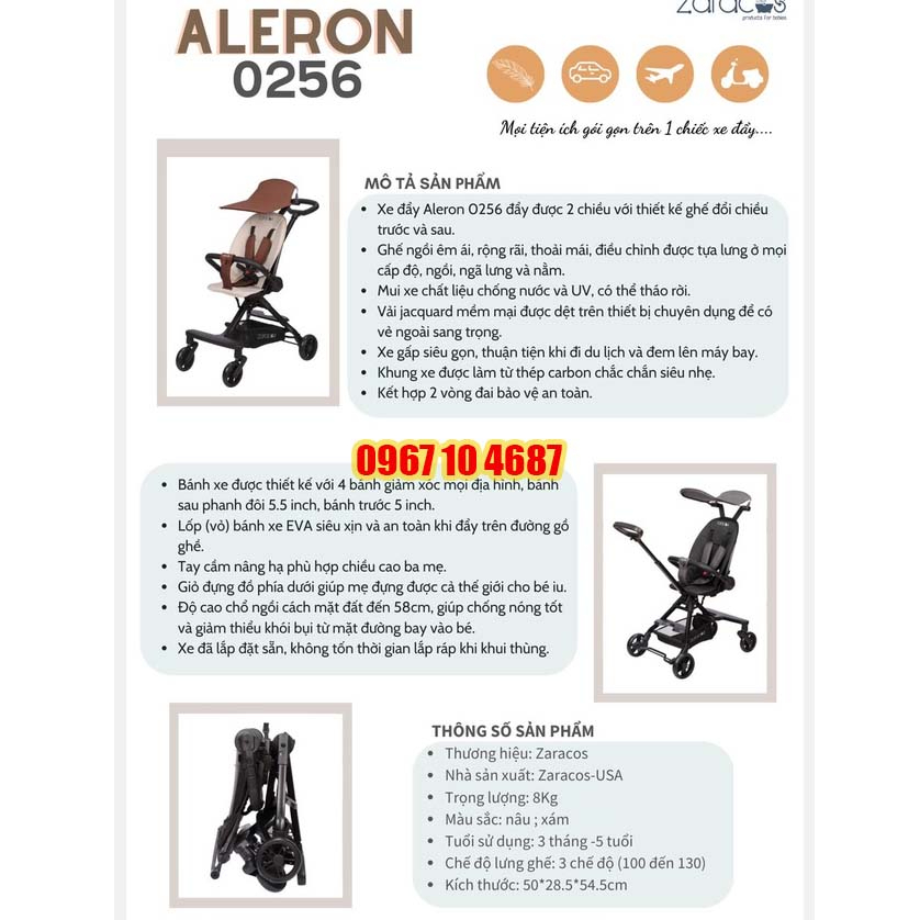 Xe đẩy cho bé đi du lịch, đi ra ngoài - ZARACOS ALERON 0256