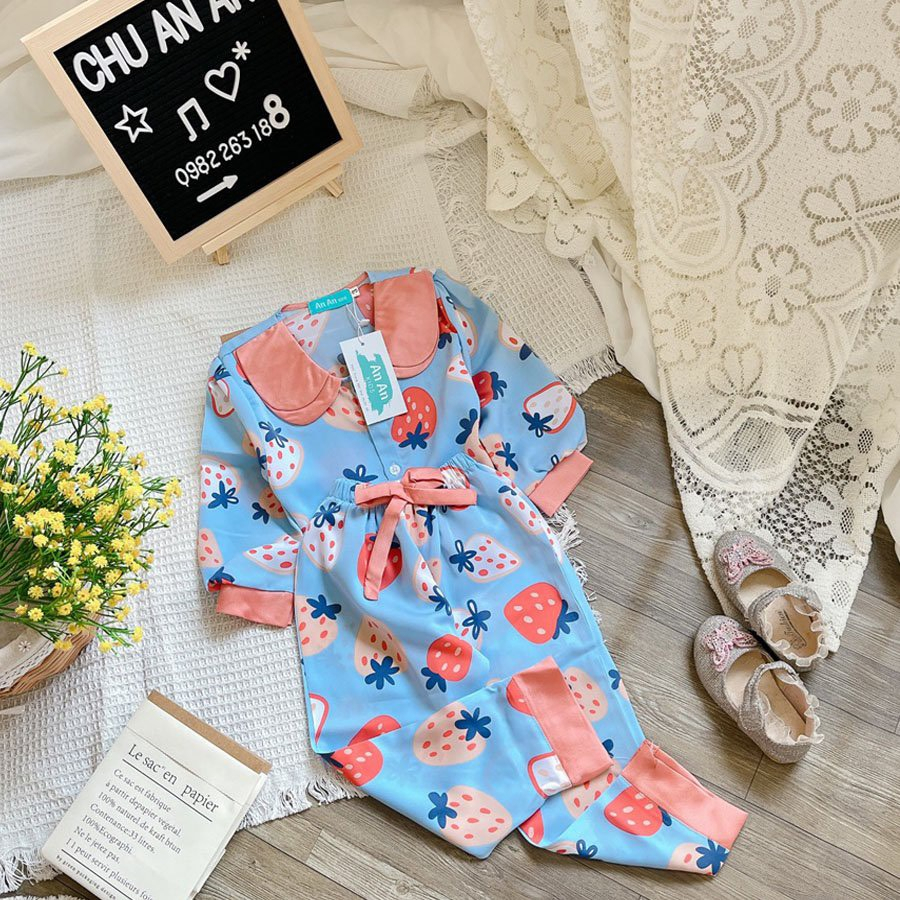 Đồ Bộ Bé Gái Mặc Nhà dài tay cao cấp Pijama Lụa Cao Cấp Cho Bé
