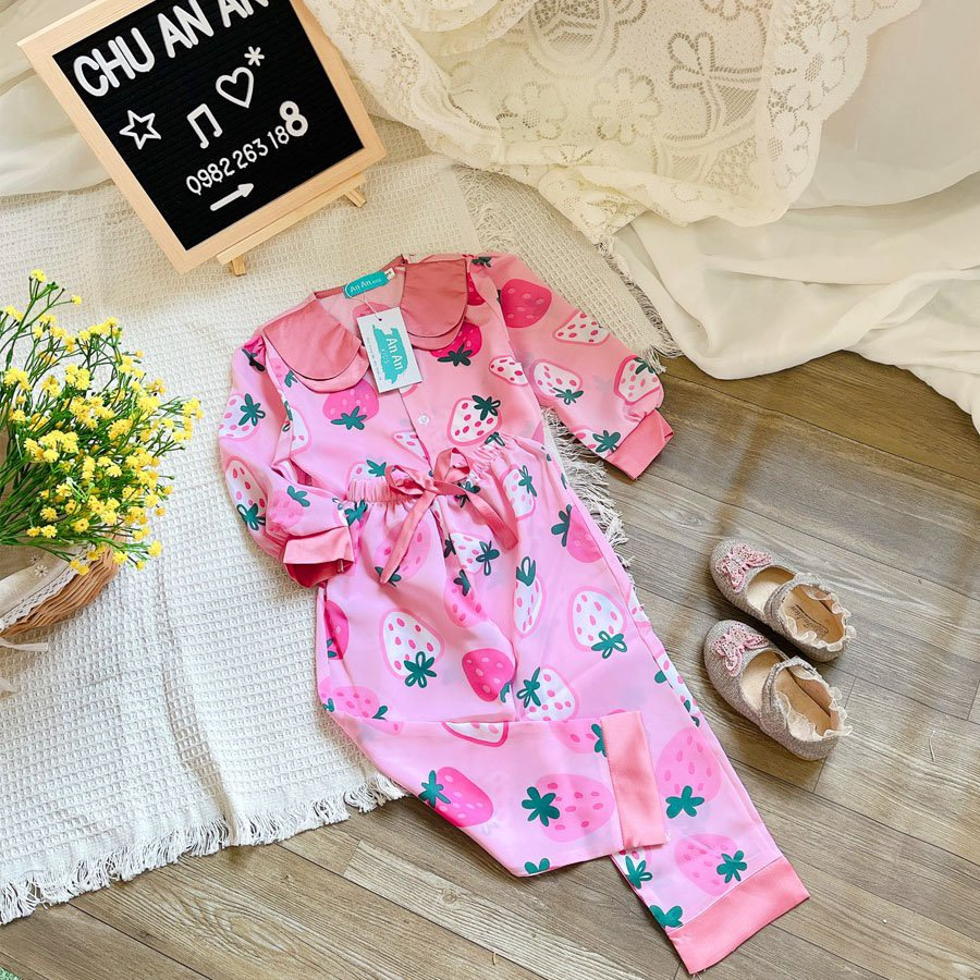 Đồ Bộ Bé Gái Mặc Nhà dài tay cao cấp Pijama Lụa Cao Cấp Cho Bé