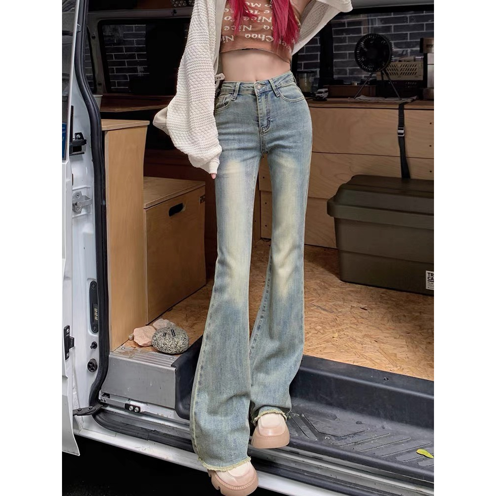 Quần jeans loe retro màu xanh bạc co giãn chất siêu xinh 2023 MS 02