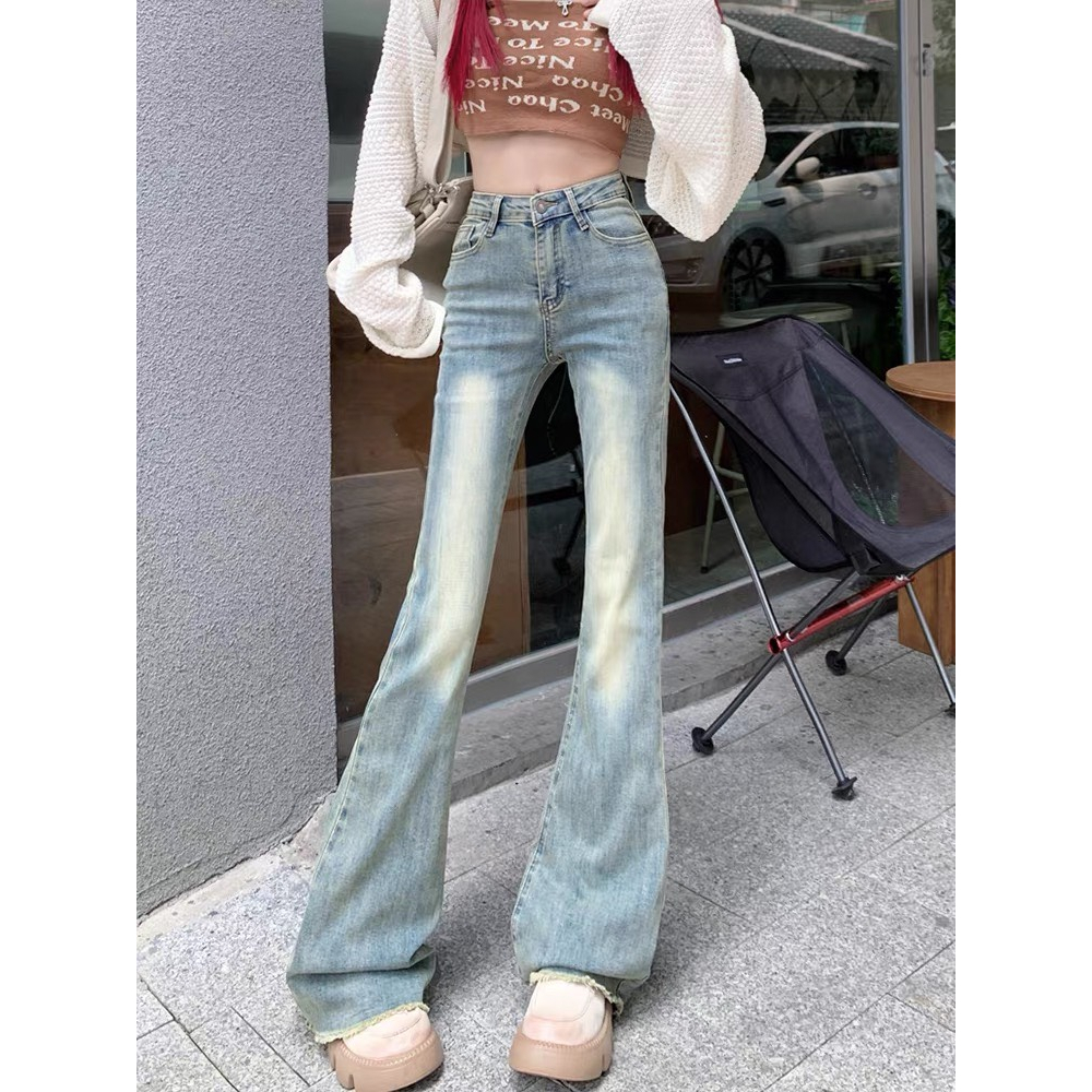 Quần jeans loe retro màu xanh bạc co giãn chất siêu xinh 2023 MS 02