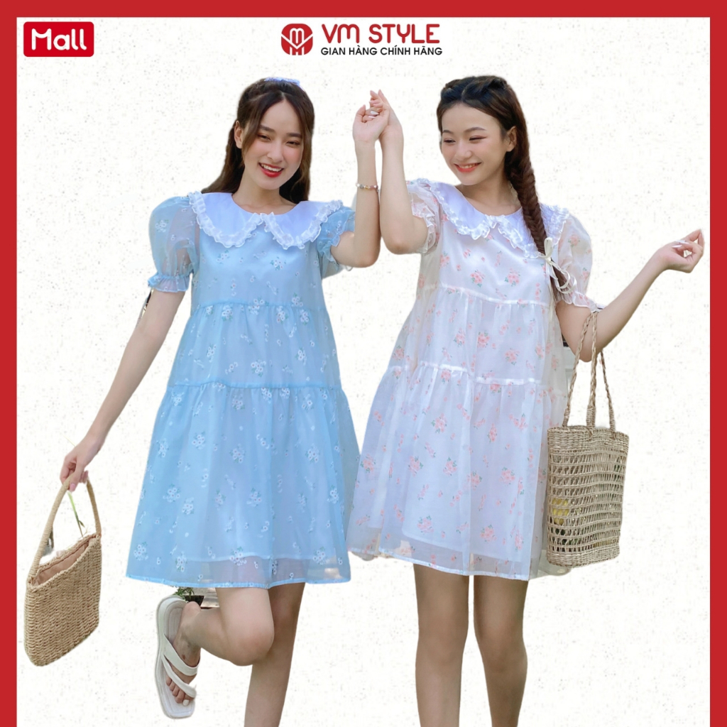 Đầm nữ VMSTYLE babydoll 3 tầng cổ bèo tay phồng dáng xòe họa tiết hoa nhí 713 - VDU00416