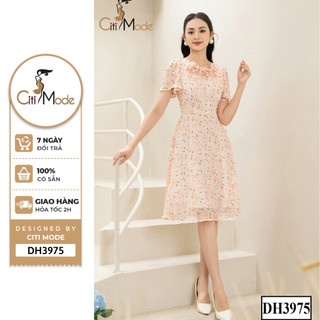 Đầm công sở CITI MODE FASHION thiết kế dáng xoè hoa nhí cam phối cổ đính hoa DH3975
