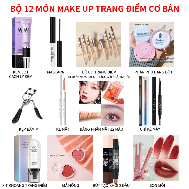 Bộ trang điểm 12 món đầy đủ LAMEILA tiện lợi bộ trang điểm cá nhân từ a đến z bộ makeup nội địa trung -LML-T12A01