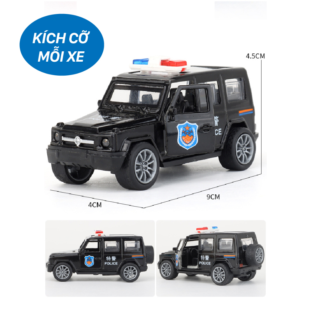 BỘ XE ÔTÔ MINI HỢP KIM BÁNH ĐÀ CẢNH SÁT QUÂN SỰ