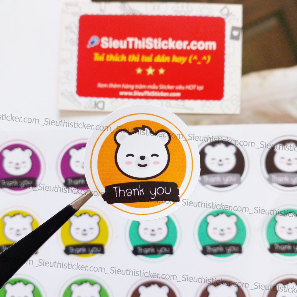 Tem dán mẫu Gấu chibi Thank you siêu cute kích thước 3/4/5cm dán trang trí hộp bánh, mứt, đồ ăn vặt, túi giấy gói