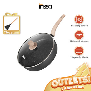 Chảo chống dính INSSA 28CM Chảo sâu lòng chảo có nắp đậy Tay cầm chống ghỉ Dụng cụ nấu ăn lành mạnh không chứa PFOA GUOJ018
