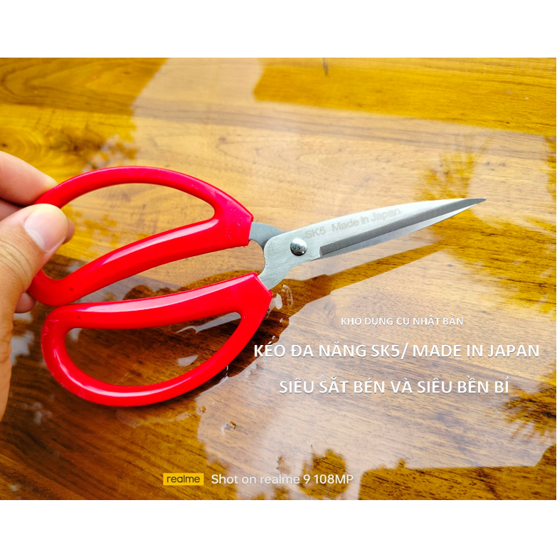 Combo 5 kéo đa năng nhật bản, kéo cắt gà, kéo bếp, kéo cắt may làm từ thép ko gỉ cao cấp SK5/ made in japan
