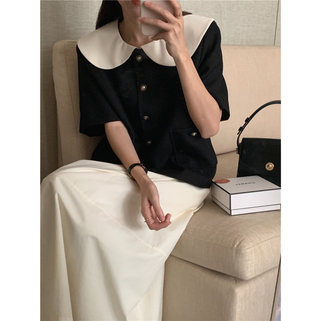 (HÀNG SẴN) Áo chất text, có đúp lót, phối cổ Peter Pan xinh xắn - Áo Blazer mặc được 2 kiểu