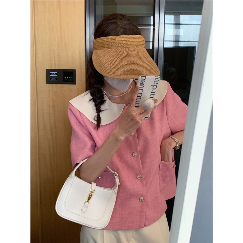 (HÀNG SẴN) Áo chất text, có đúp lót, phối cổ Peter Pan xinh xắn - Áo Blazer mặc được 2 kiểu