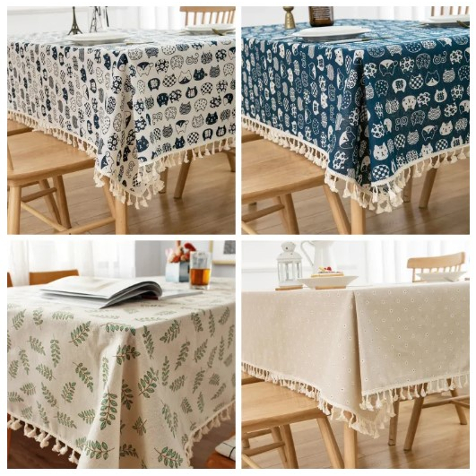 (75CM_1M5 VẢI THÔ VIỀN REN TUA RUA) KHĂN TRẢI BÀN họa tiết hiện đại / thảm phủ tủ chống bụi họa tiết vintage