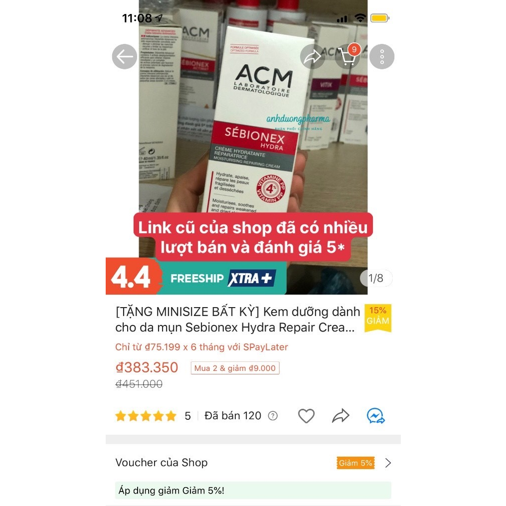 Kem dưỡng ẩm dành cho da dầu mụn Sebionex Hydra Repair Cream 40ml