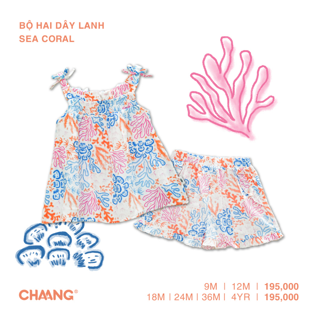 [CHAANG-FORM NHỎ MẸ TĂNG 2 SIZE] Bộ hai dây lanh Sea coral