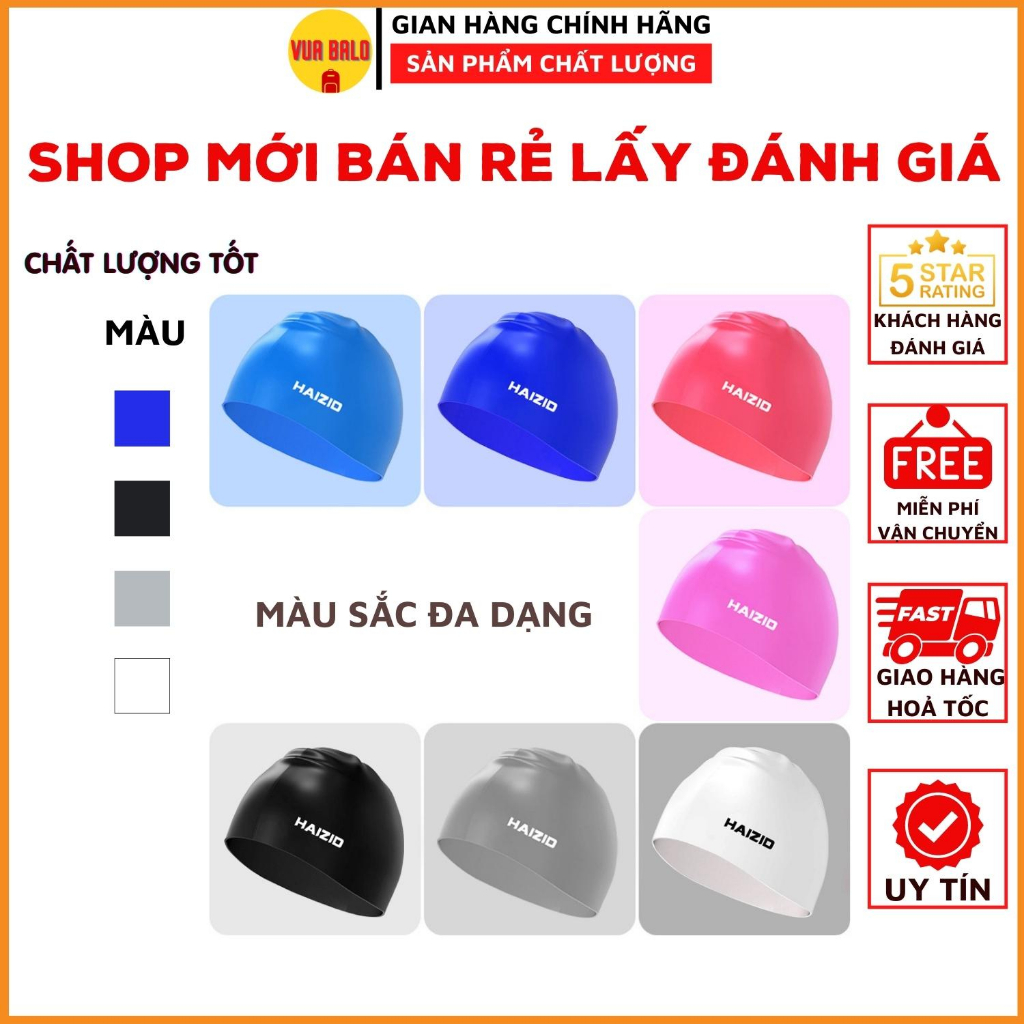 Mũ bơi người lớn HAIZID chất liệu silicone trơn cao cấp chống ướt tóc khi bơi