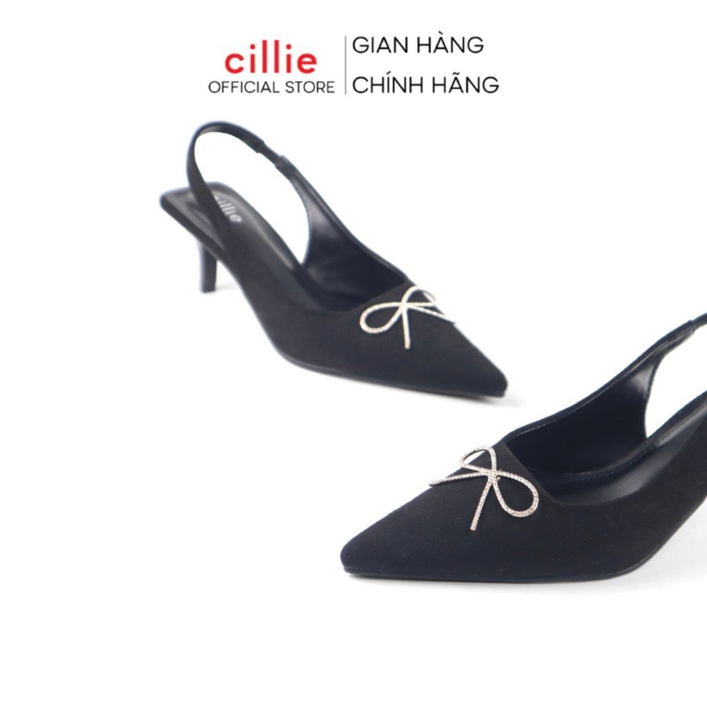 Giày cao gót slingback nữ mũi nhọn thời trang đính đá nổi bật gót nhọn thanh lịch cao 7cm đi tiệc đi làm Cillie