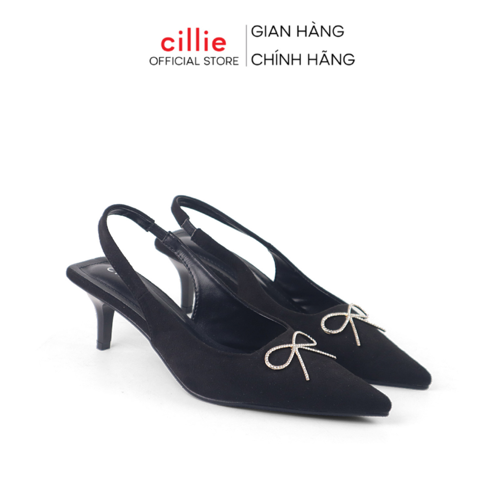 Giày cao gót slingback nữ mũi nhọn thời trang đính đá nổi bật gót nhọn thanh lịch cao 7cm đi tiệc đi làm Cillie