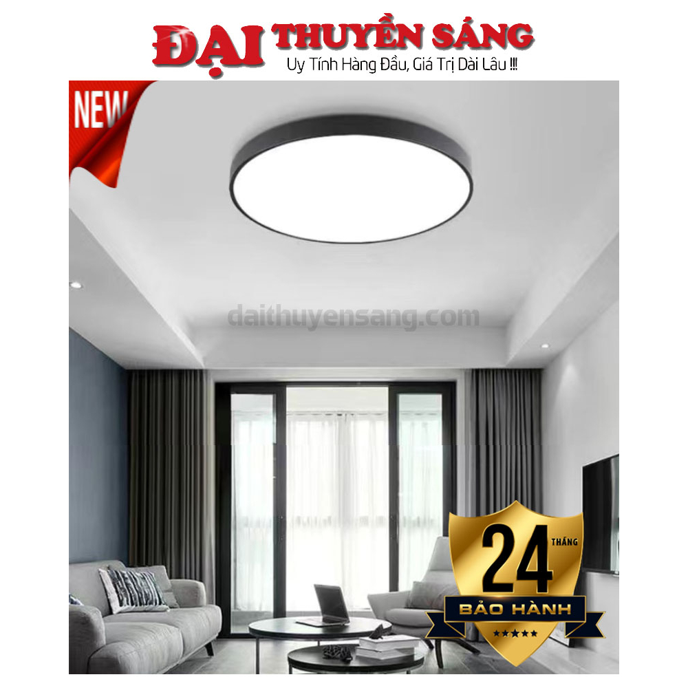 Đèn trần ,đèn ốp trần trang trí 3 chế độ siêu mỏng siêu công suất mẫu tròn đen - Bảo hành 2 năm