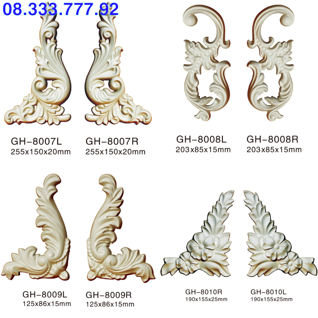 Phù điêu, họa tiết hoa góc cạnh trang trí trần, tưởng, chất liệu PU siêu bền, mã GH 8007 , 8008, 8009, 8010 L/R