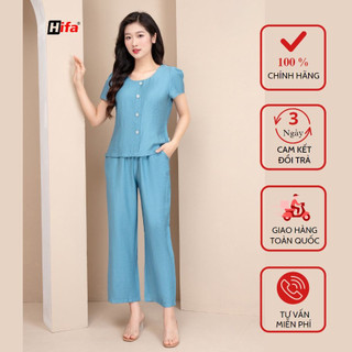 Đồ Bộ Nữ Chất Đũi Cao Cấp, Bộ Mặc Nhà Áo Cộc Quần Suông, Bộ Đũi Mặc Nhà HIFA Hoàng Hiền: BD55