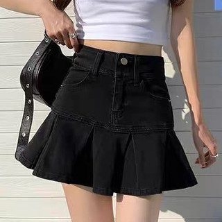 Chân váy jeans ngắn cạp cao xếp ly myra - cv7008_7012