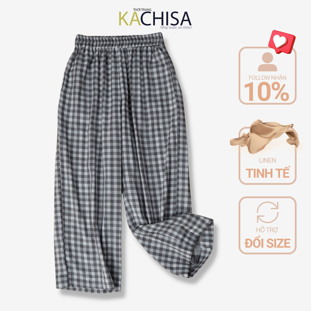 Quần lửng nữ trung niên linen 2 da sọc caro, ống rộng thoải mái cho các chị đi tiệc, đi chơi - Thời trang 620