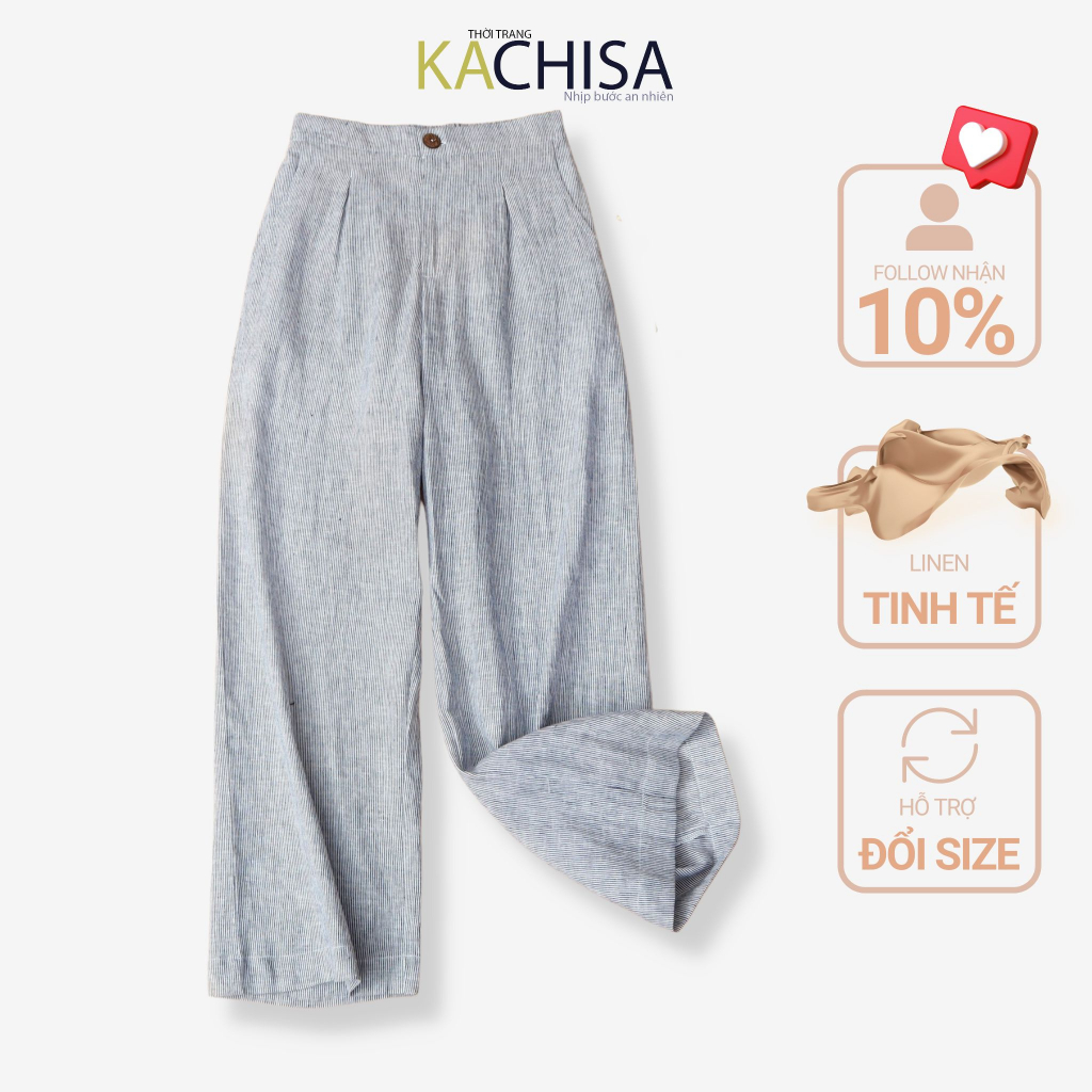 Quần suông nữ trung niên, ống rộng chất linen bố kẻ sọc nhuyễn hack chân cho các chị U40+ - Thời trang KACHISA 903SQE