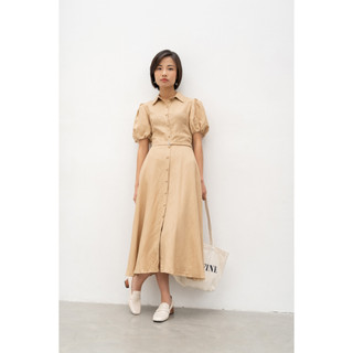 NINE 2 FINE - Váy linen dáng dài tay phồng coral dress with puff sleeves
