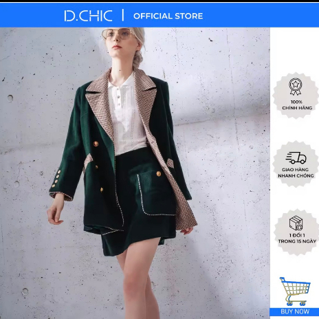 Chân váy cạp liền ốp lé vải kẻ D.CHIC