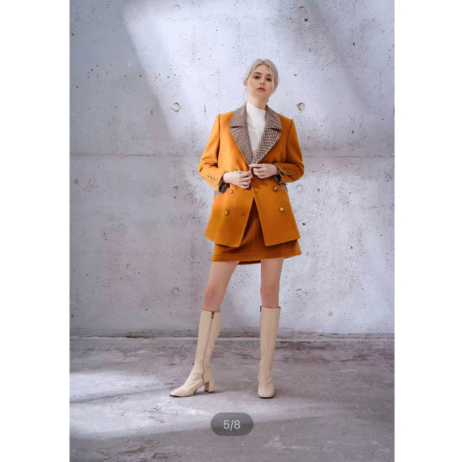 Chân váy cạp liền ốp lé vải kẻ D.CHIC