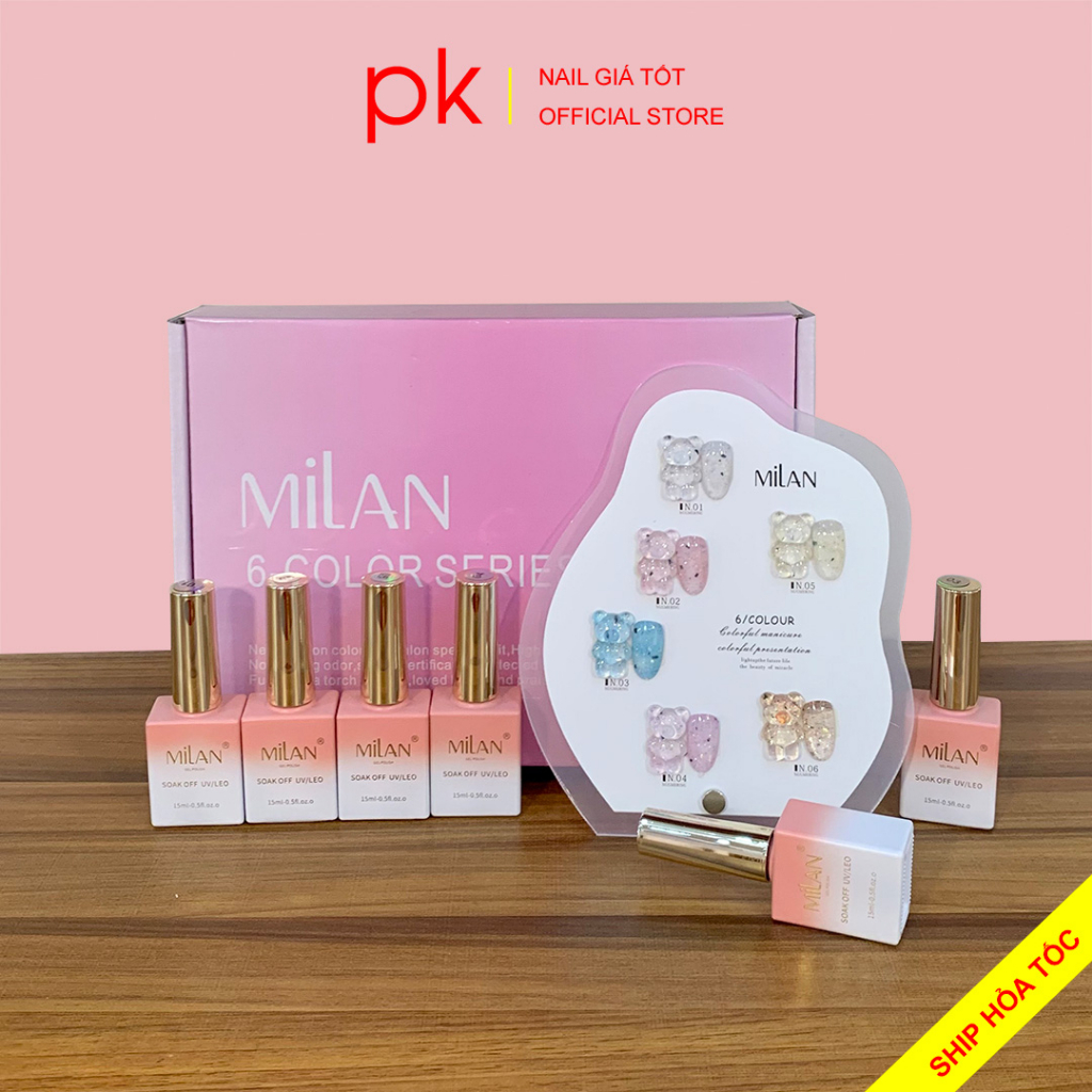 Set sơn gel 6 màu nhũ cát MiLan tặng kèm bảng màu