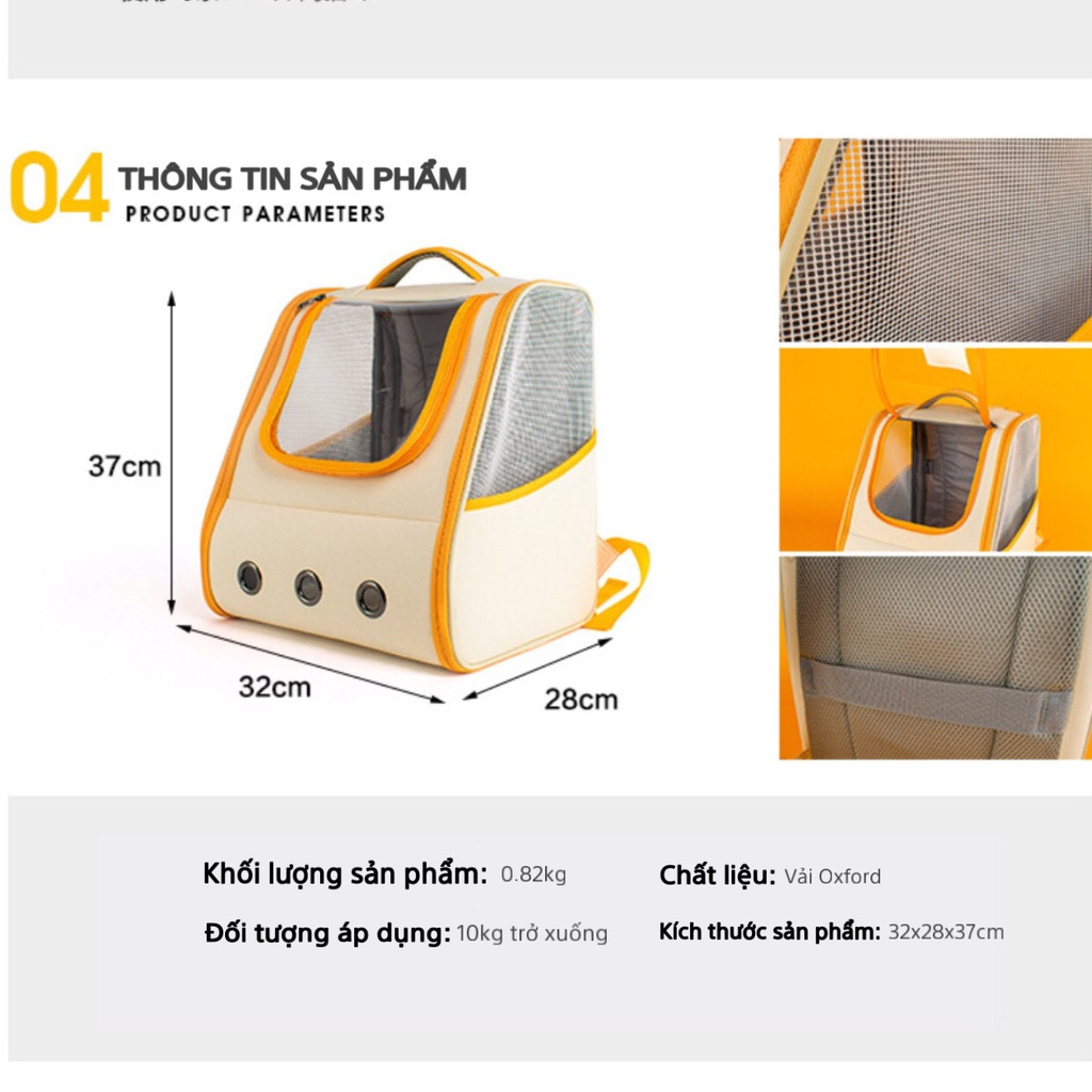 Balo Vận Chuyển Chó Mèo Phi Hành Gia Cationic 32x28x37cm Vải Oxford