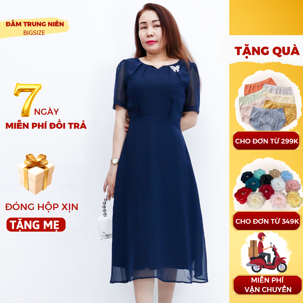 Đầm trung niên cao cấp sang trọng bigsize tặng cho mẹ AMYRA thiết kế dáng xòe voan phối lưới tôn dáng giấu bụng DA149