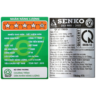 Quạt treo Senko T1680, TC1626 47W motor bạc thau công suất 47w