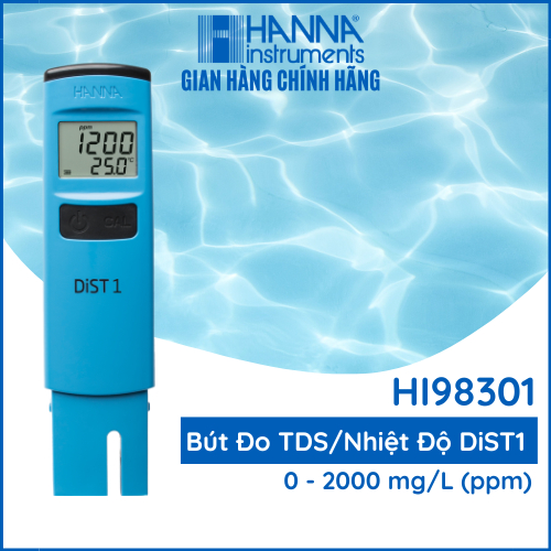 Bút Đo Tổng Chất Rắn Hòa Tan (TDS)/Nhiệt Độ Trong Nước, Hanna HI98301,0-2000ppm,kèm 4 gói dung dịch hiệu chuẩn lại máy