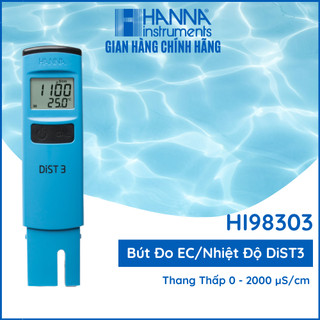 Bút Đo Độ Dẫn(EC) 0-2000 µS/cm,Nhiệt Độ Trong Nước SẠCH Hanna HI98303 DiST3, kèm dung dịch chuẩn máy