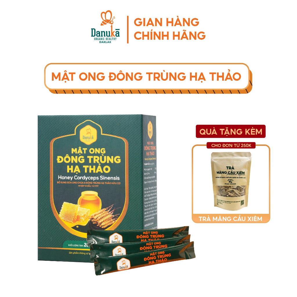 Mật Ong Kết Hợp Đông Trùng Hạ Thảo Danuka Nguyên Chất Gói Nhỏ Tiện Lợi Khối Lượng 288g/Hộp 18 Gói - Hàng Chính Hãng