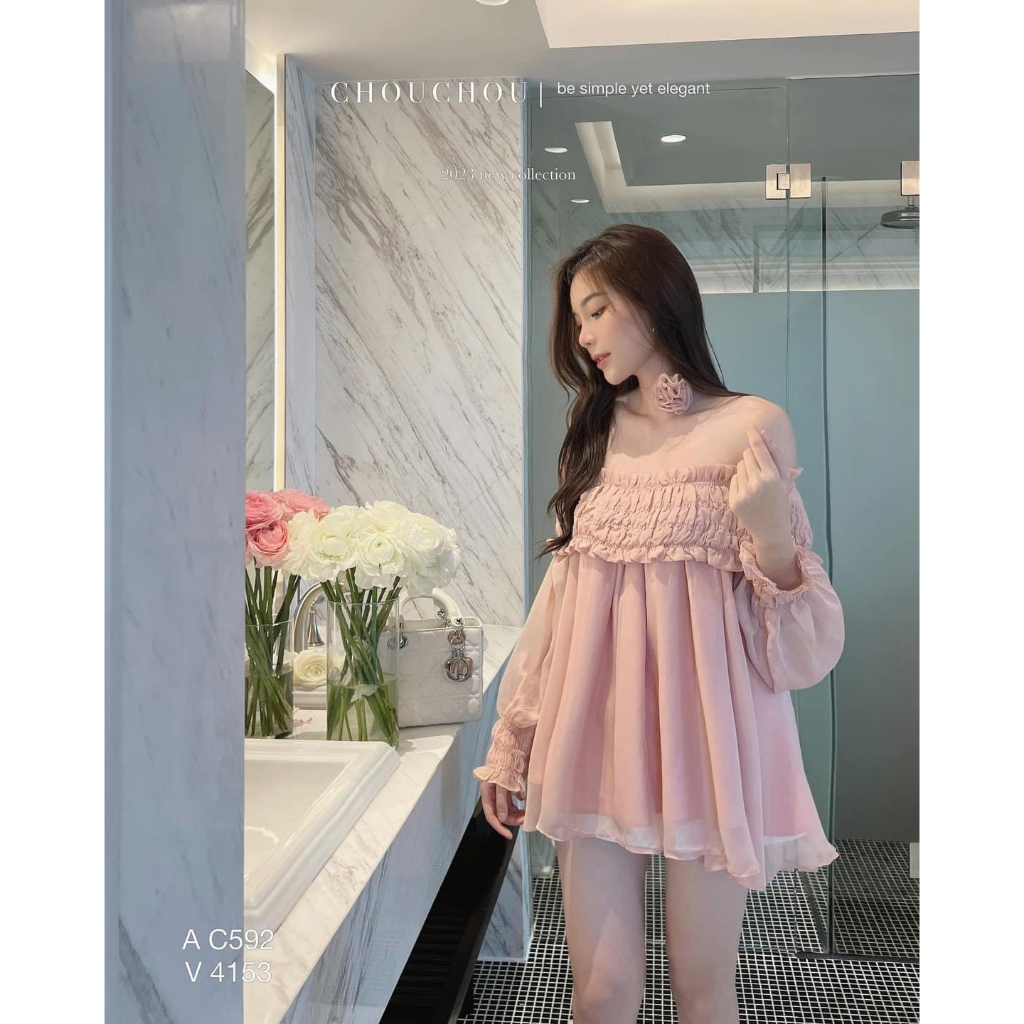 Set 3 món áo trễ vai mix chân váy tacda đẹp kèm nơ cổ hoa hàng loại 1 kèm ảnh thật