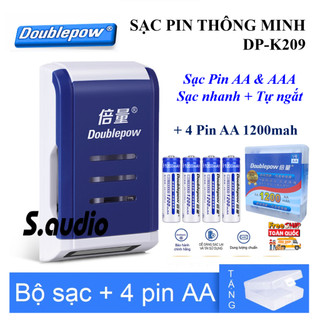 Bộ Sạc Pin Tiểu + 04 Pin Sạc AA 1200mAh Doublepow DP-K209 / Sạc Pin AA/AAA Đa Năng , Nhanh, Tự Ngắt