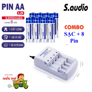 Bộ Sạc Pin Tiểu + Pin Sạc AA 1200 mAh Doublepow Dùng Cho Micro không dây , điều khiển