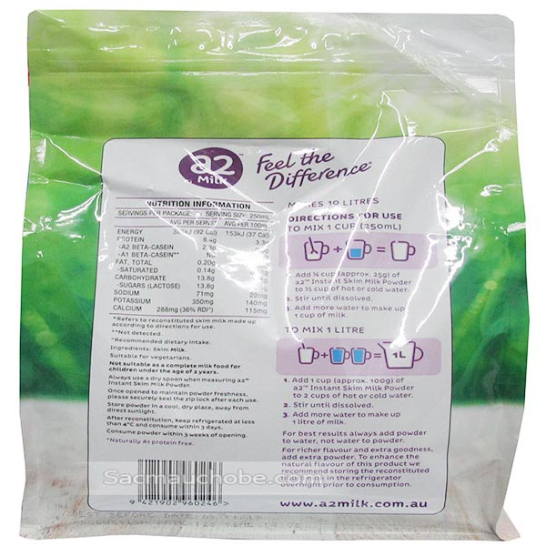 Sữa Tươi Dạng Bột A2 Tách Béo Cho Người Lớn Và Trẻ Em Gói 1Kg Mẫu Mới Chính Hãng