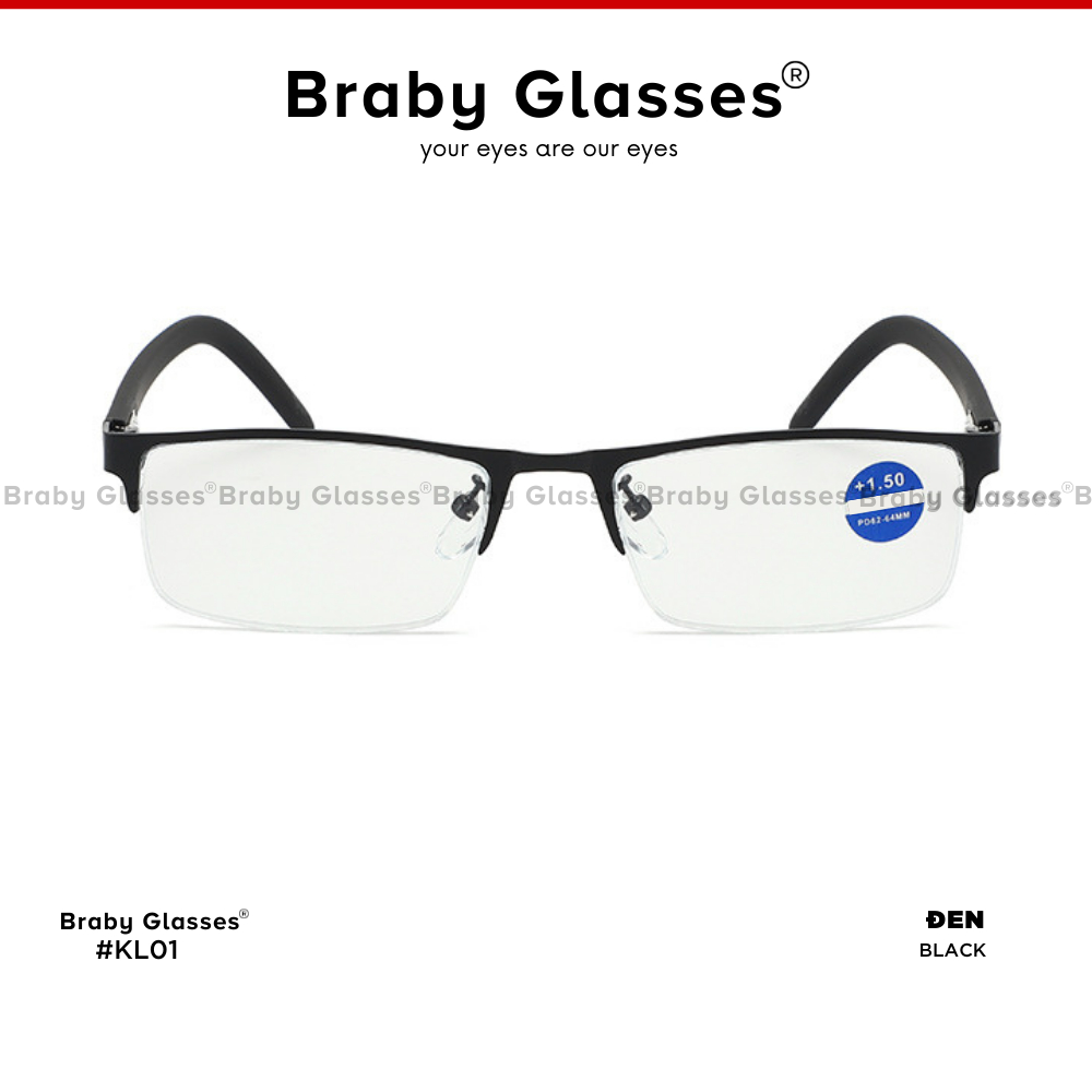 Kính lão đọc sách Braby Glasses viễn thị cho người lớn tuổi sẵn độ Titan cao cấp chắc chắn chống gẫy siêu nhẹ KL01
