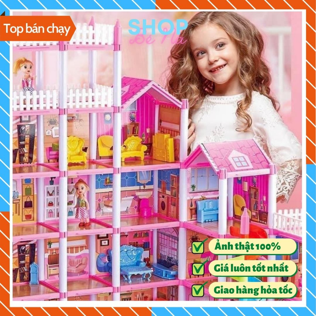 Đồ chơi bé gái, nhà búp bê, barbie cỡ lớn lắp ráp mô hình nhà biệt thự kèm búp bê mini chất liệu nhựa cao cấp