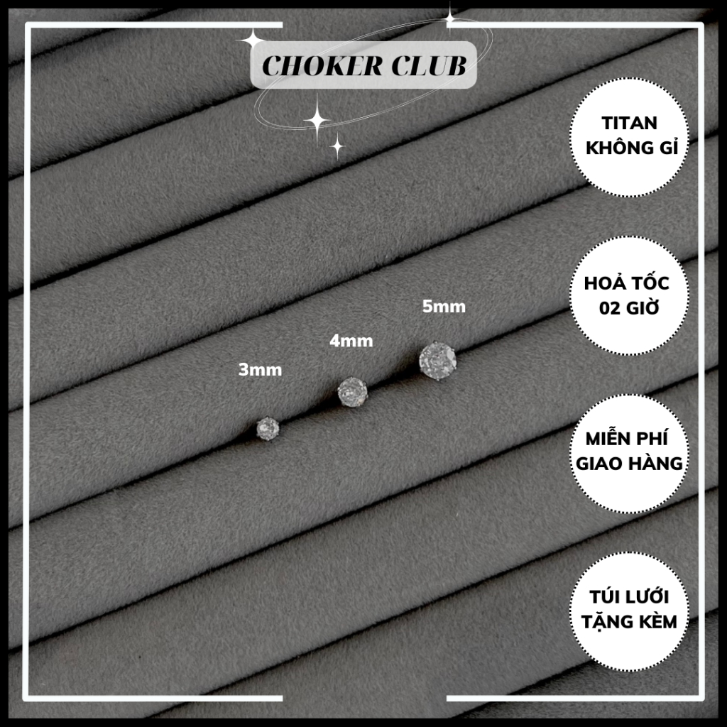 Khuyên tai hạt đá tròn nhiều size unisex nam nữ Choker Club
