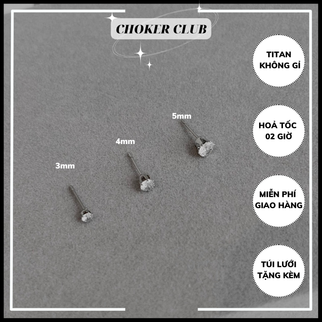 Khuyên tai hạt đá tròn nhiều size unisex nam nữ Choker Club